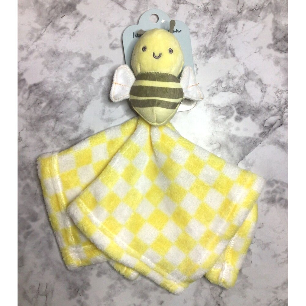 Lucky Moon Yellow/White Checkered Plush Bee Lovey Security Blanket NWT